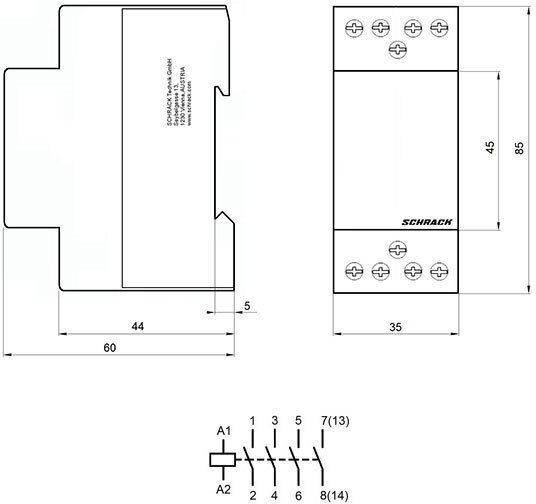 Schrack Ρεле за фаза Захранване 25Спецификация Двуполюсно с Напрежение 24V