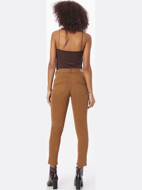 Damen Hoch tailliert Stoff Capri Hose in Schlanker Passform Light Brown