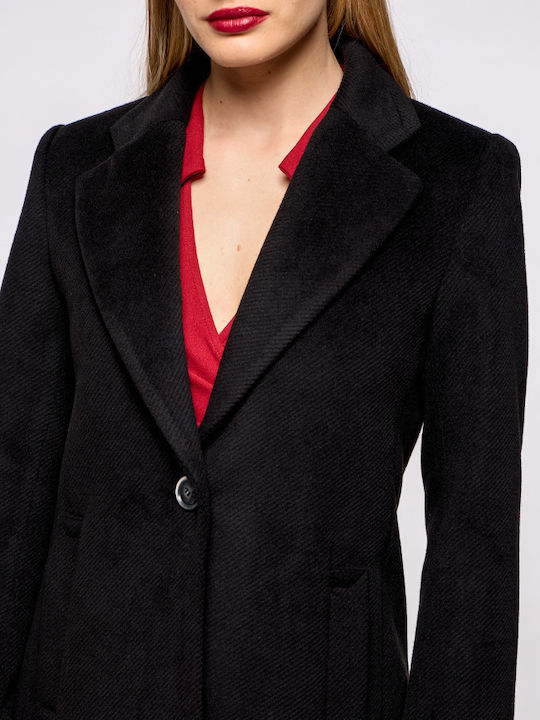 Women's Short Half Coat with Buttons black