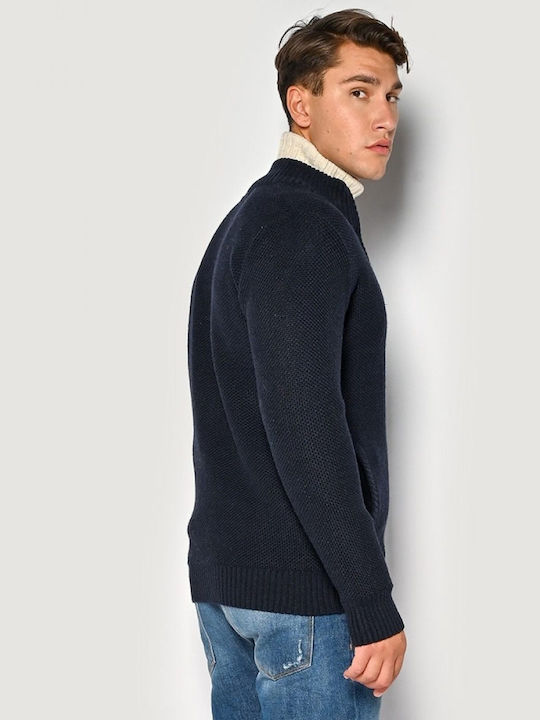 Camaro Men's Knitted Cardigan with Zipper BLUE