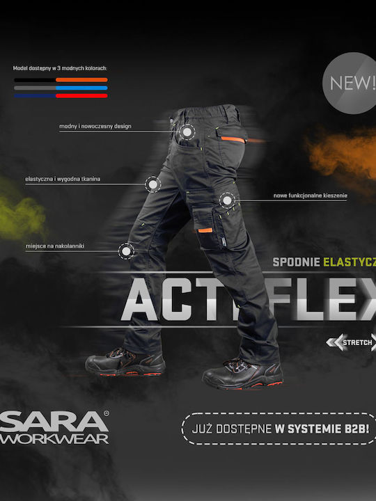 Sara Workwear Actiflex Παντελόνι Εργασίας Μαύρο