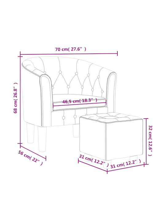 Πολυθρόνα με Υποπόδιο Βελούδινη Μαύρη 70x56x68cm