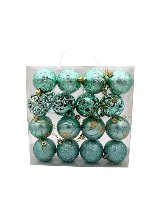 Christmas Set Ornaments Turquoise 6cm 16pcs