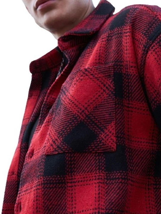 Men's Shirt Long Sleeve Flannel Checked Red