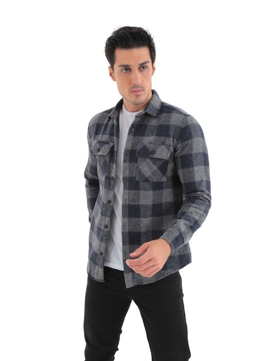 Men's Shirt Long Sleeve Flannel Checked Blue