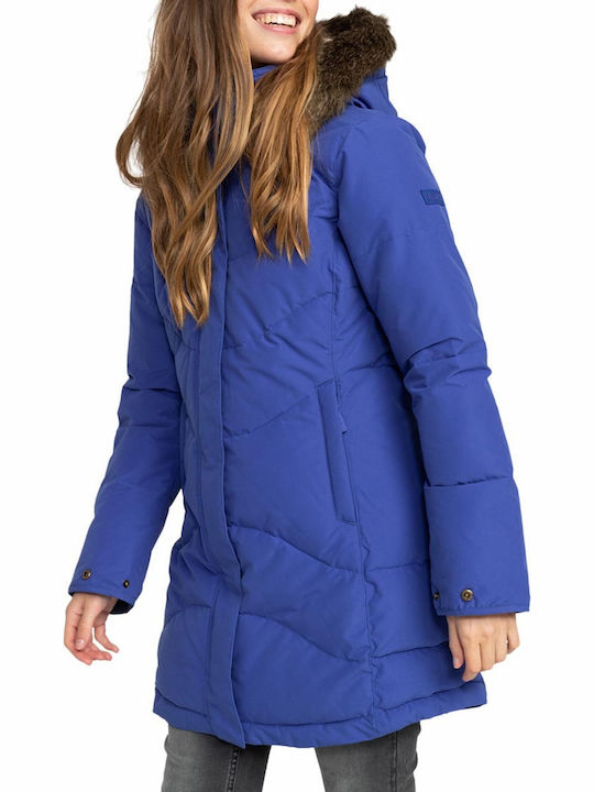 Ellie Women's Long Puffer Jacket Waterproof for Winter with Hood Blue