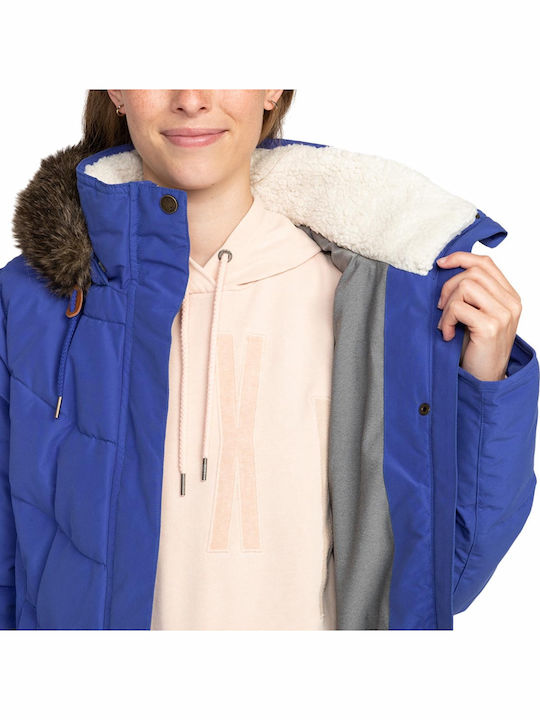 Ellie Women's Long Puffer Jacket Waterproof for Winter with Hood Blue