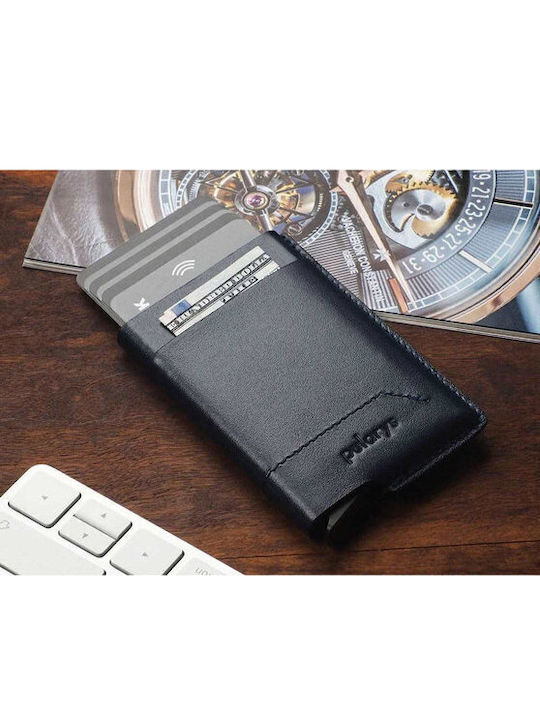 Δερμάτινο Ανδρικό Πορτοφόλι Καρτών με RFID Μπλε