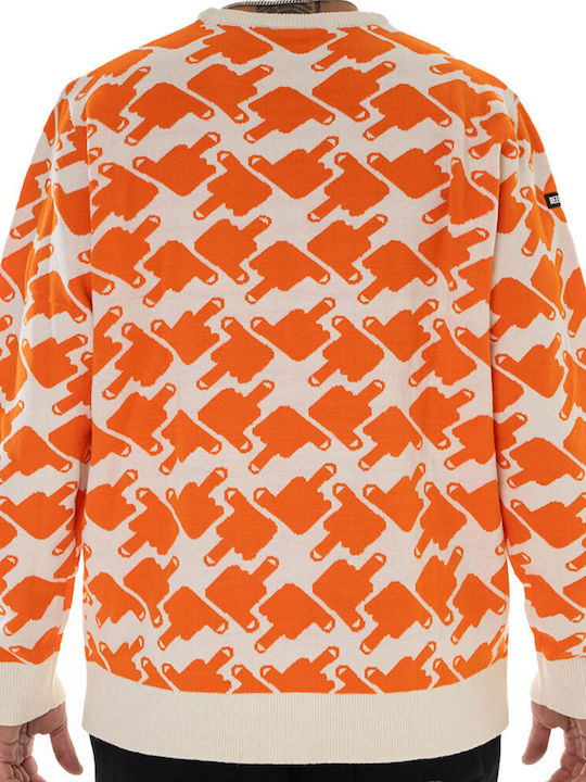 Bee. Unusual. Herren Langarm-Pullover Off White Orange