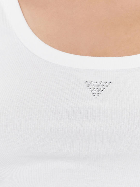 Bluza Damă Bumbac Fără Mâneci cu Decolteu în V Alb