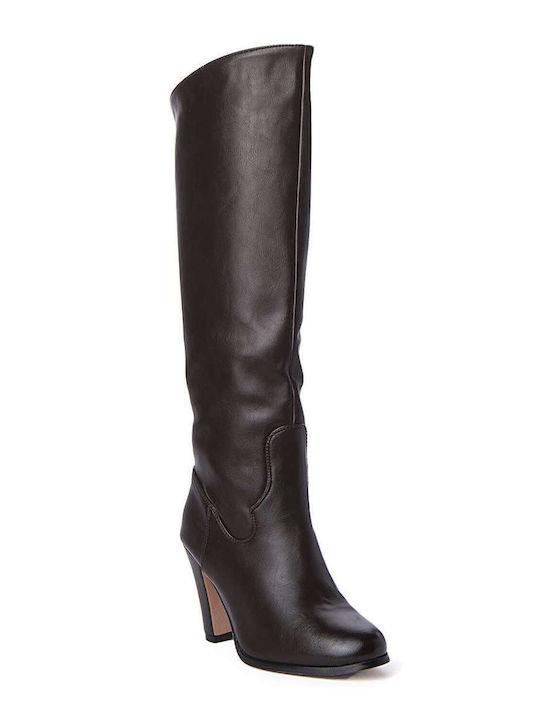 Keep Fred Synthetic Leather High Heel Women's Boots with Zipper Brown