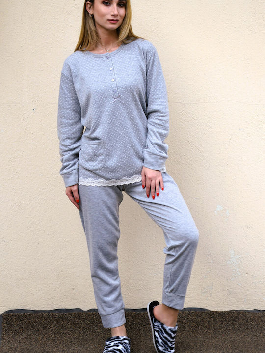 Caress Winter Damen Pyjama-Set Vlies Grey