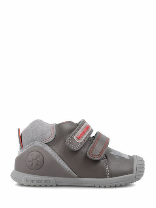 Anatomical Leather Kids Boots with Velcro Gray