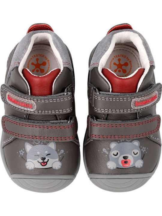 Anatomical Leather Kids Boots with Velcro Gray