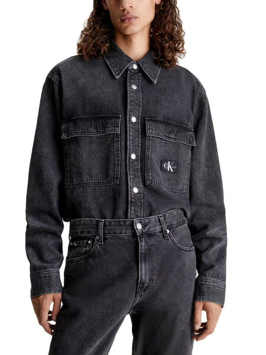 Calvin Klein Men's Shirt Overshirt Long Sleeve Denim Black
