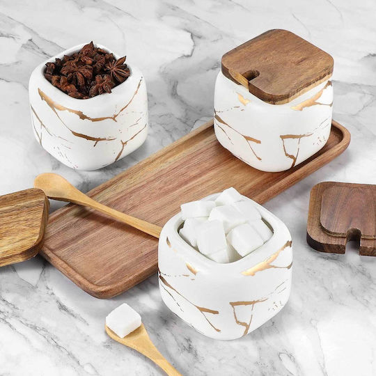 White Set of 3 Ceramic Coffee Jars with Lid White 360ml 3 Pieces