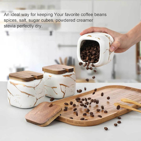 White Set of 3 Ceramic Coffee Jars with Lid White 360ml 3 Pieces