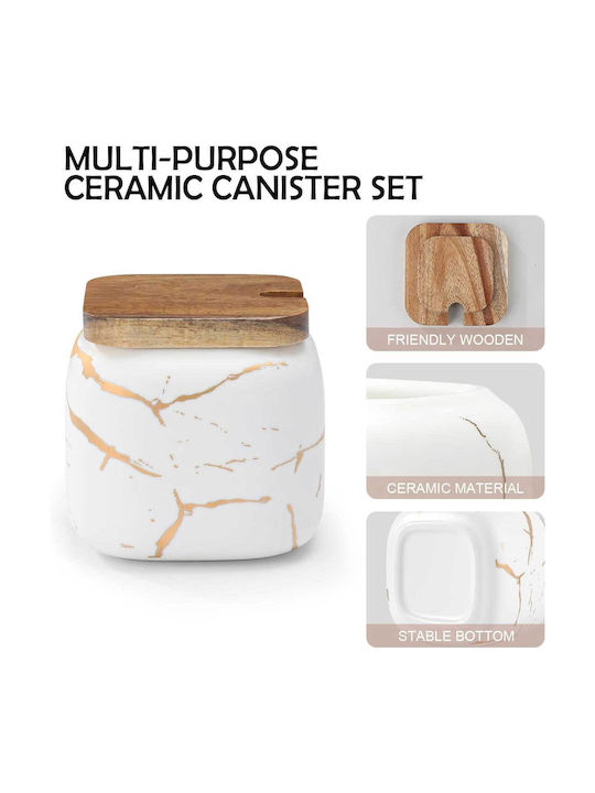 White Set of 3 Ceramic Coffee Jars with Lid White 360ml 3 Pieces