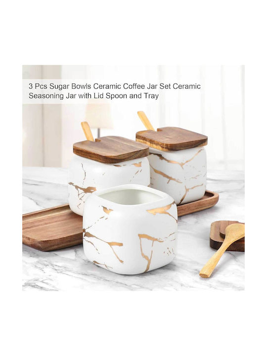 White Set of 3 Ceramic Coffee Jars with Lid White 360ml 3 Pieces