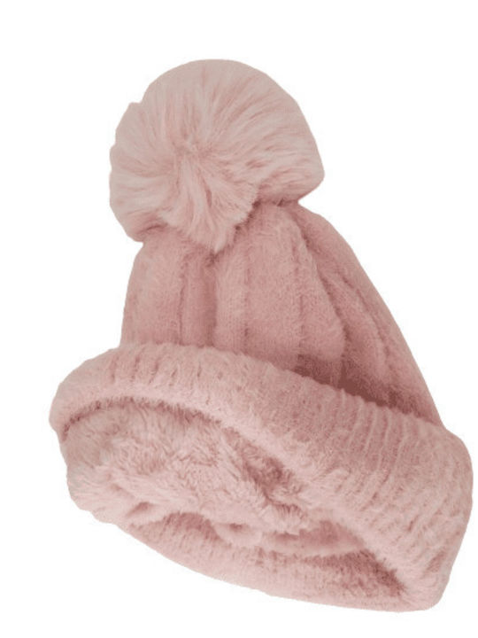 Romvous Pom Pom Beanie Unisex Beanie Knitted in Pink color