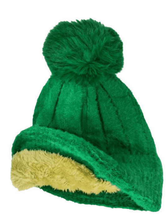 Romvous Pom Pom Beanie Unisex Beanie Knitted in Green color