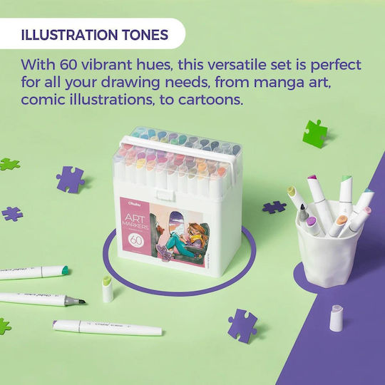 Ohuhu Kaala Illustrations Drawing Markers 1mm Illustrations Double Tip Set 60pcs
