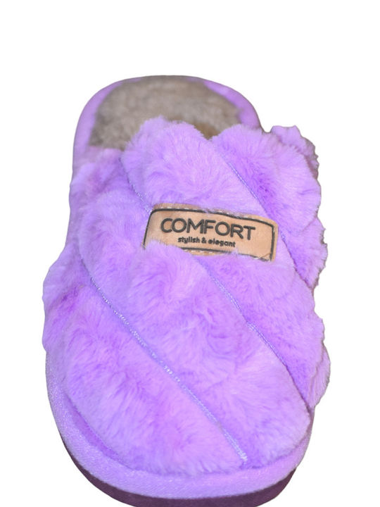 Winter Women's Slippers with fur in Lilac color