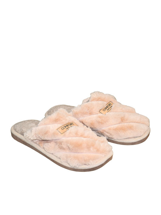 Winter Damen Hausschuhe mit Fell Beige