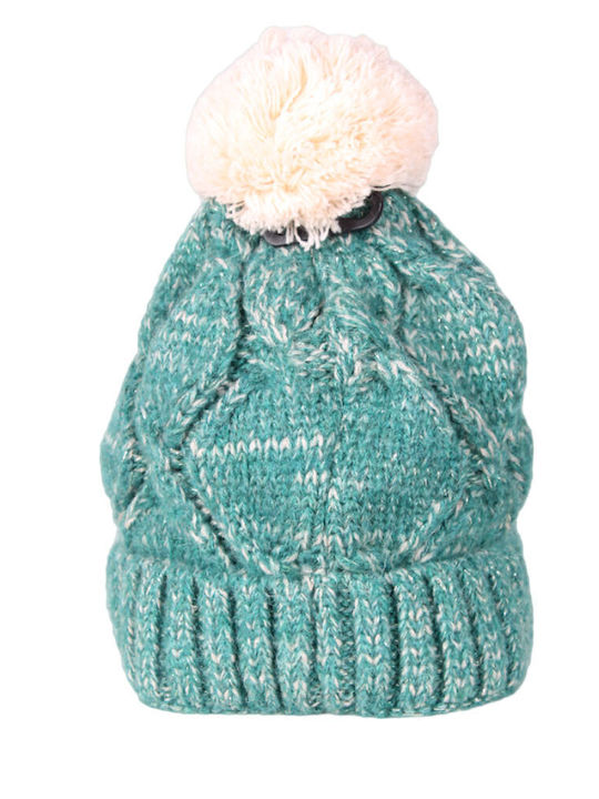 Pom Pom Beanie Γυναικείος Σκούφος Πλεκτός σε Πράσινο χρώμα