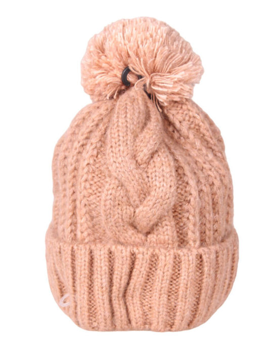 Pom Pom Beanie Beanie Knitted in Beige color