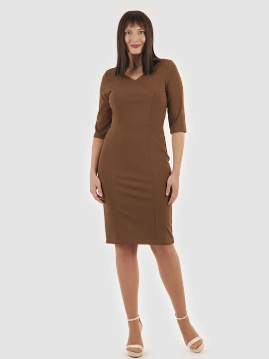 BelleFille Midi Rochie Înfășurați Camel