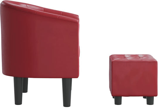 Barrel Sessel mit Fußhocker aus Kunstleder Bordeaux 70x56x68cm