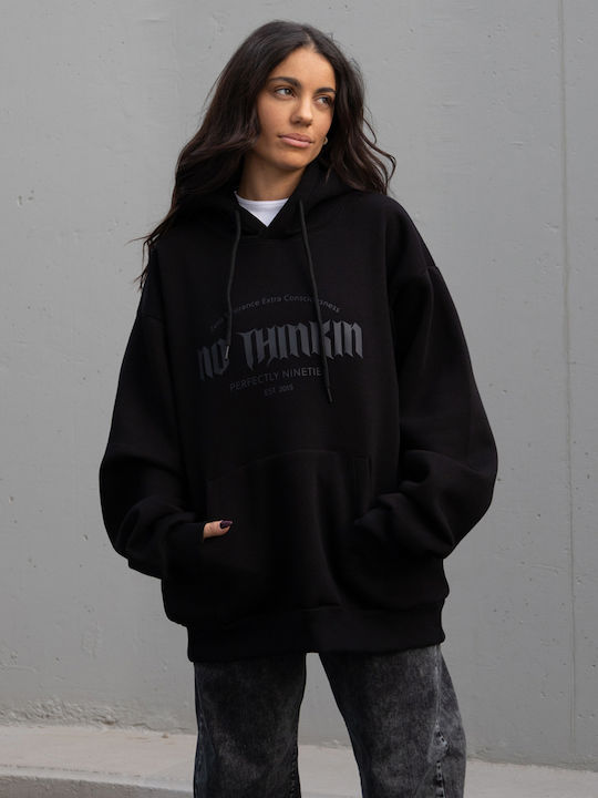 No Thinkin Women's Long Hooded Sweatshirt BLACK