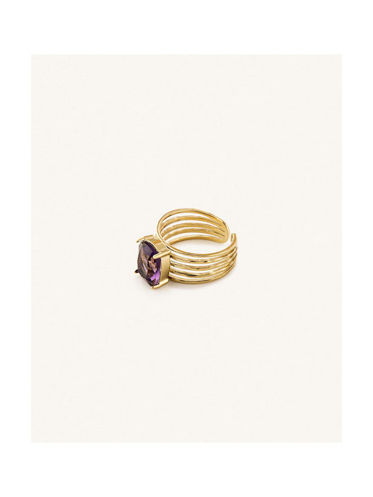 StanStefan Ρυθμιζόμενο Jordyn Women's Ring with Zircon from Steel Gold Plated