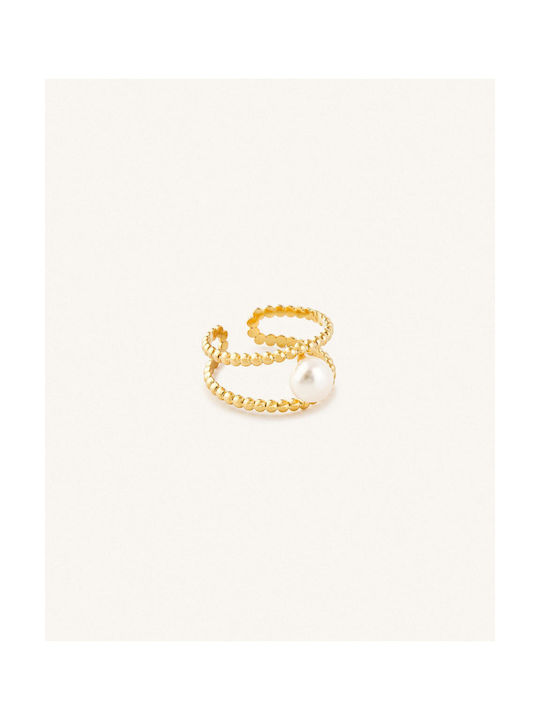 StanStefan Women's Gold Plated Steel Ring Διπλό Ayla with Pearl