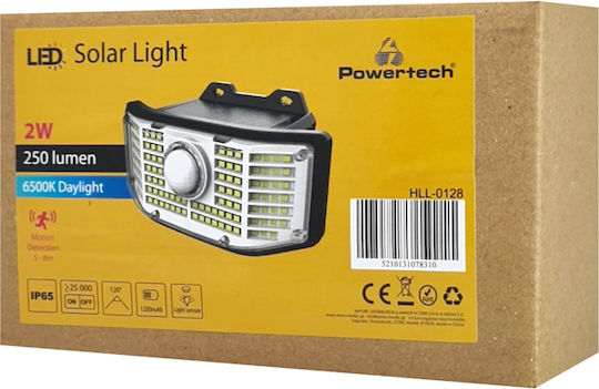 Powertech Στεγανός Ηλιακός Προβολέας LED 2W Ψυχρό Λευκό 6500K με Αισθητήρα Κίνησης IP65