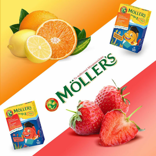Moller's Omega-3 Ιχθυέλαιο Κατάλληλο για Παιδιά Λεμόνι Πορτοκάλι 36 ζελεδάκια με γεύση Πορτοκάλι Λεμόνι