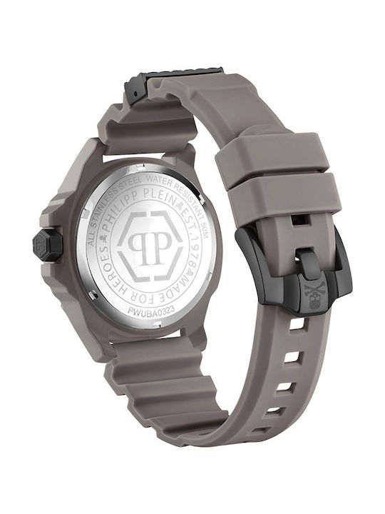 Philipp Plein The $kull Ανδρικό Ρολόι 44mm Μπαταρίας με Γκρι Καουτσούκ Λουράκι
