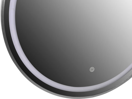 HomeMarkt Wall Mirror with Gray Metallic Frame & LED Lighting Diameter 60cm 1pcs