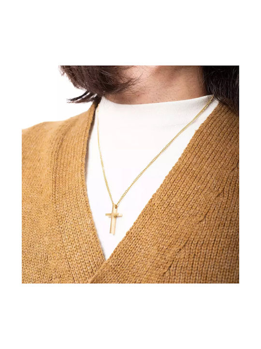 Oxzen Men's Cross from Gold Plated Steel with Chain