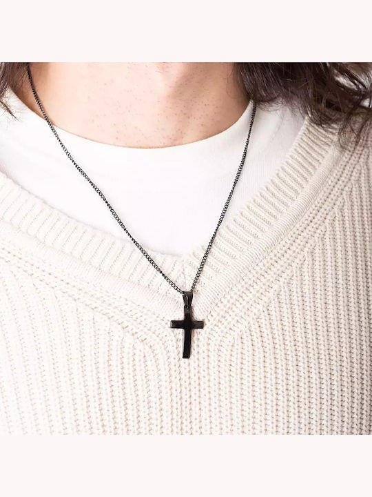 Oxzen Black Men's Cross from Steel with Chain