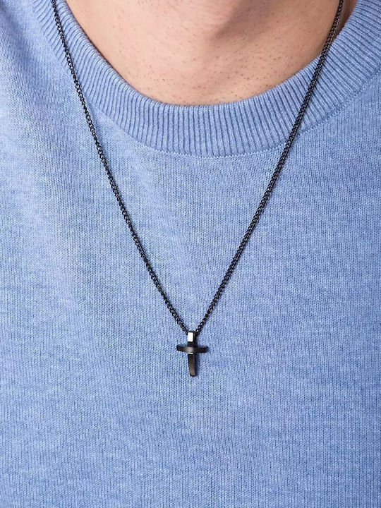 Oxzen Black Men's Cross from Steel with Chain