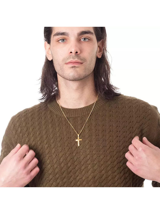 Oxzen Men's Cross from Gold Plated Steel with Chain