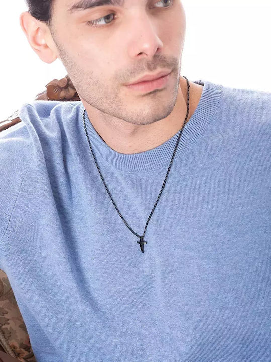 Oxzen Black Men's Cross from Steel with Chain