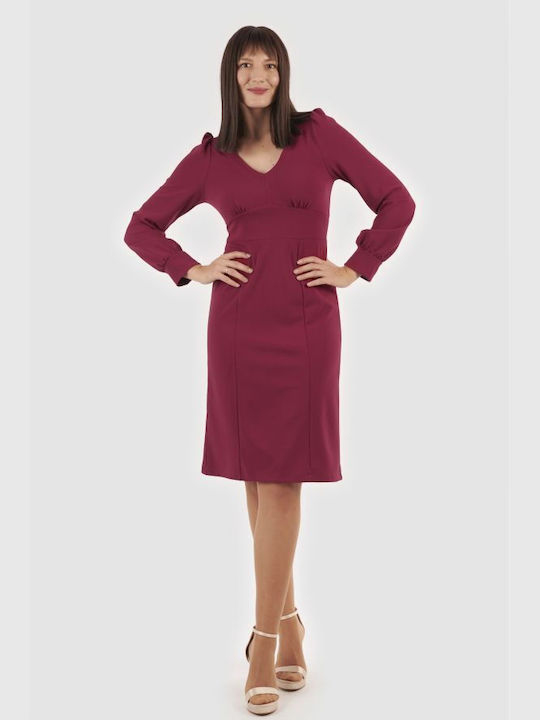 BelleFille All Day Long Sleeve Midi Dress Bordeaux