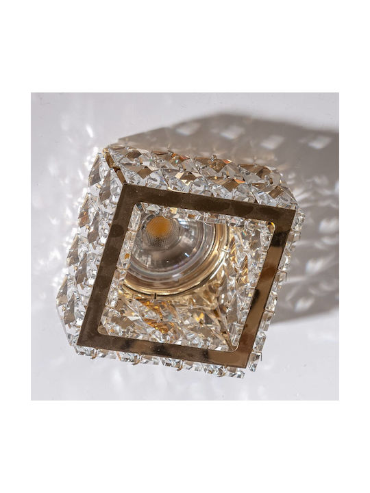 Square Crystalline Recessed Spot with Socket GU10 Gold 1pcs
