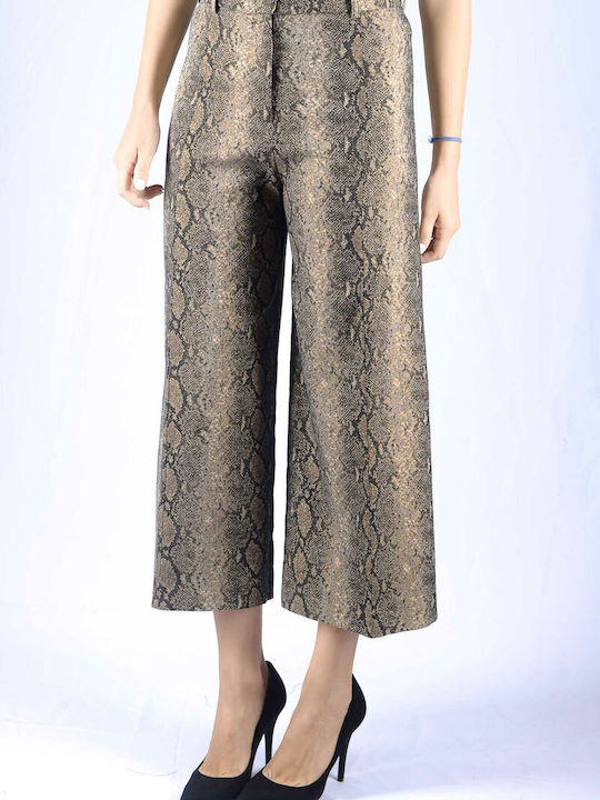Women's High-waisted Fabric Capri Trousers Beige