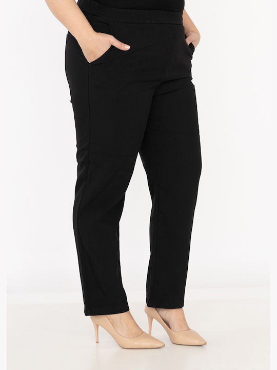 Cuca Women's High Waist Fabric Trousers with Elastic in Straight Line Black