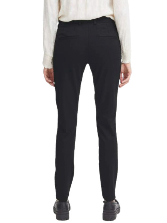 Fransa Mid Waist Women's Fabric Trousers in Slim Fit Black