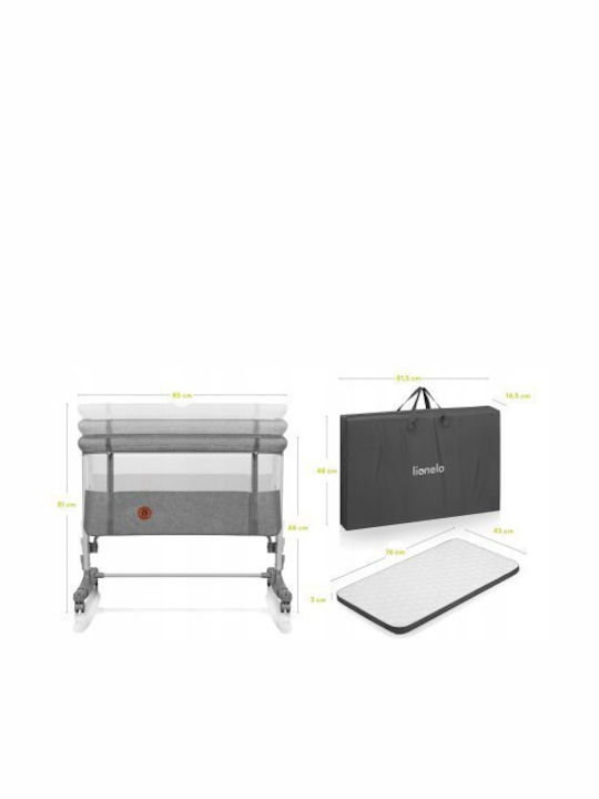 Lionelo Λίκνο Aurora με Στρώμα, Πλαϊνό Άνοιγμα και Ρόδες Gray Graphite